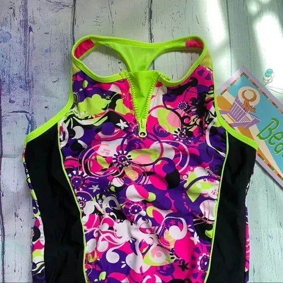 Wave Zone Neon Multicolor Racerback Race swimsuit